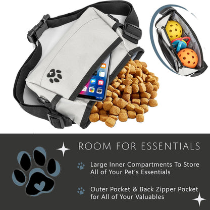 Dog Treat Pouches for Pet Training - Custom Design - Dog Treat Bag for Dog Training & Behavior Aids - Fanny Pack for Dog Walking Bag - Puppy Training Treat Pouch & Snacks Bag Pouch (Grey)