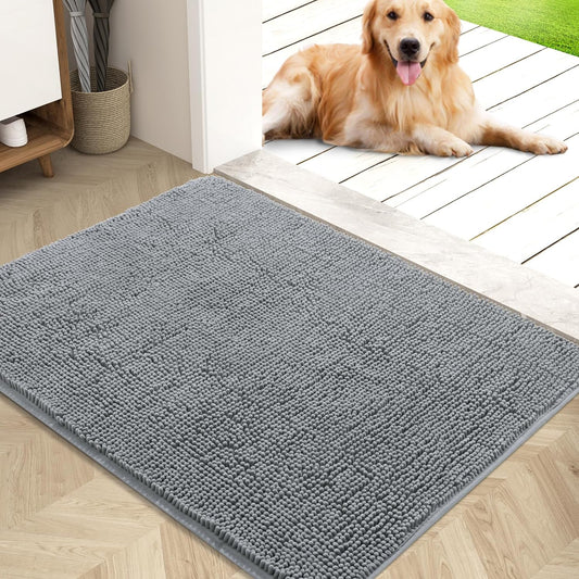 OLANLY Dog Door Mat for Muddy Paws, Absorbs Moisture and Dirt, Absorbent Non-Slip Washable Mat, Quick Dry Microfiber, Mud Mat for Dogs, Entry Indoor Door Mat for inside Floor(40X32 Inches, Grey)