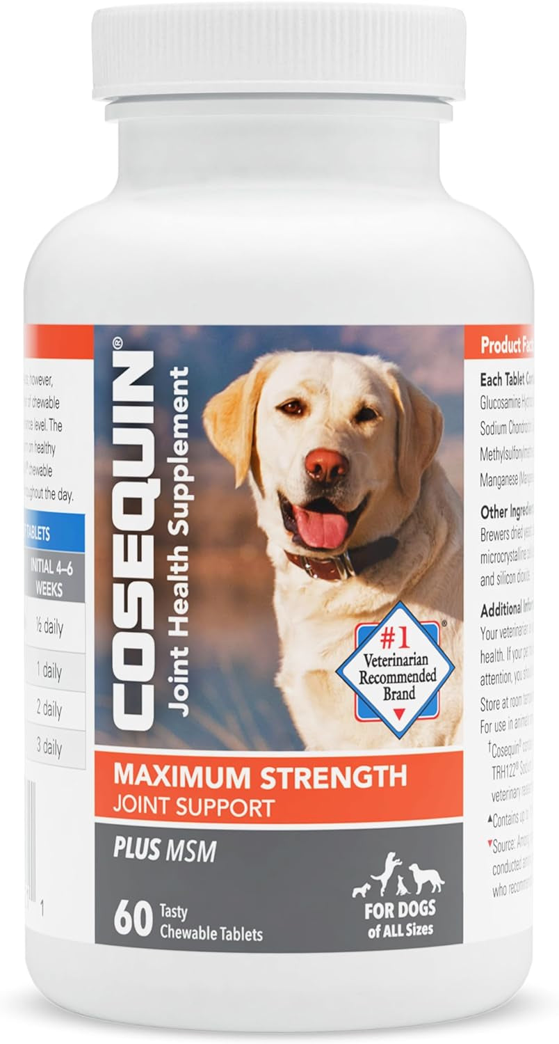 Nutramax Cosequin Maximum Strength Joint Health Supplement for Dogs - with Glucosamine, Chondroitin, and MSM, 60 Chewable Tablets