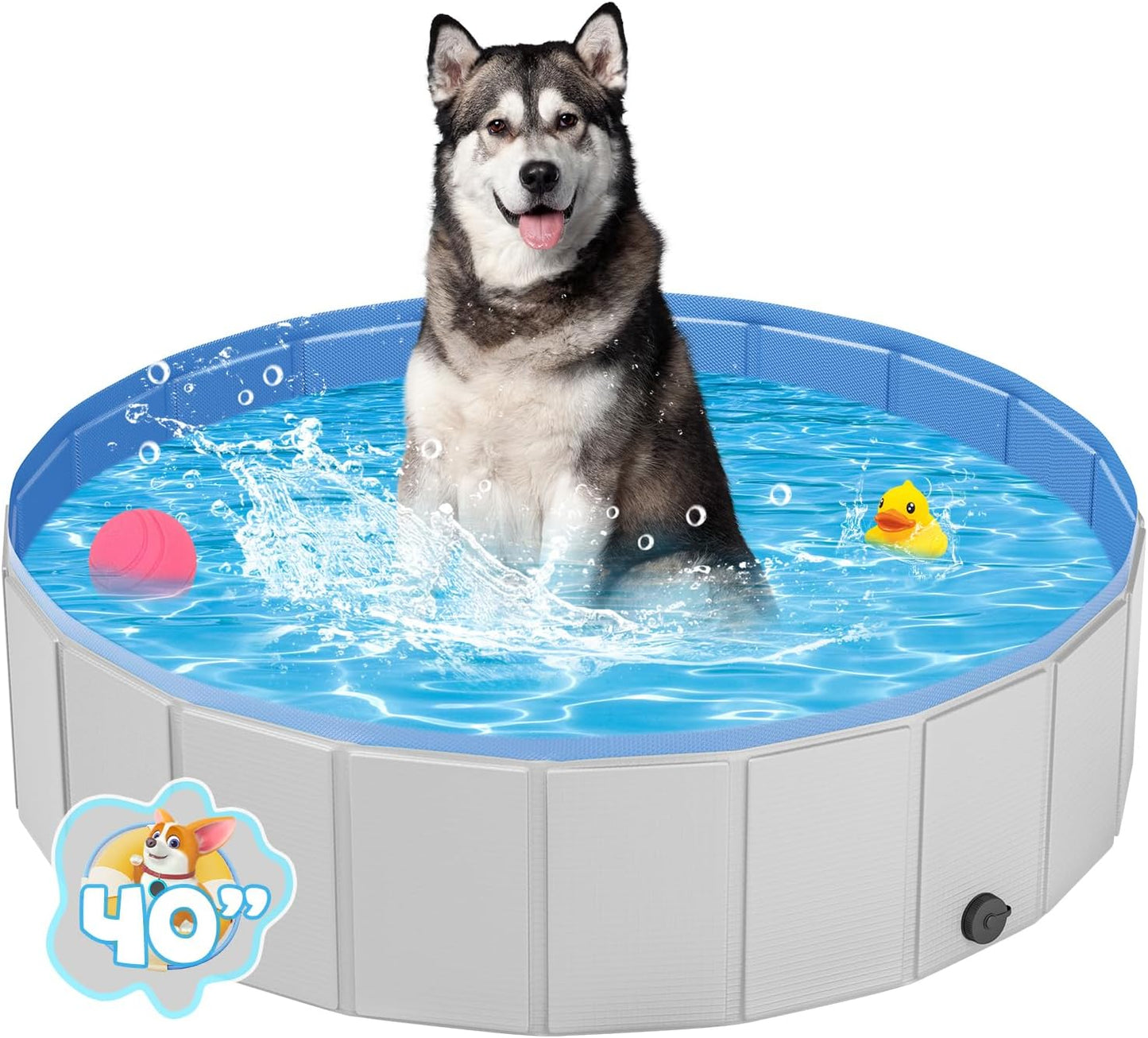 Portable Dog Pool PVC Pet Swimming Pool Bathtub Collapsible Dog Pool, Hard Plastic Pool for Pets to Swim and Bath (M-40" X 12" Light Grey)