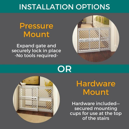 MYPET North States Universal Pet Gate: 26” - 42” Wide Dog Gate. Use as Pressure Mounted Gate or Swinging Door with Included Hardware. Dog Gates for Doorways, 26" Tall, Gray