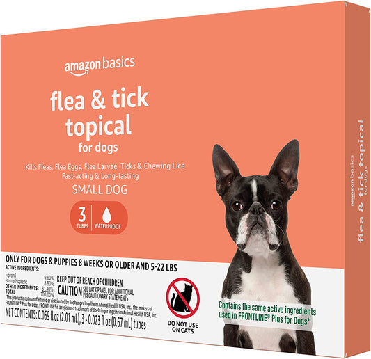 Amazon Basics Flea and Tick Topical Treatment for Small Dogs (5-22 Pounds), 3 Count (Previously Solimo)