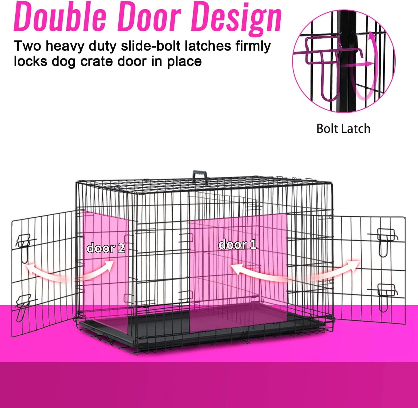 FDW Dog Crate Dog Cage Pet Crate for Large Dogs 30 Inch Folding Metal Pet Cage Double Door W/Divider Panel Indoor Outdoor Dog Kennel Leak-Proof Plastic Tray Wire Animal Cage,Blue