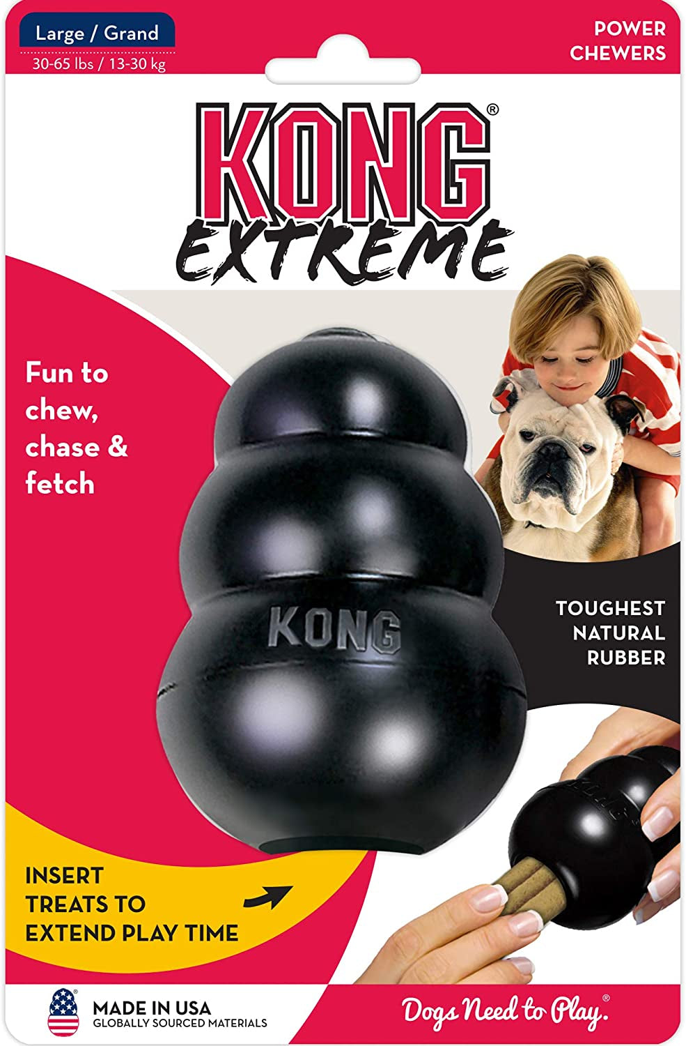 KONG Extreme Dog Toy - Fetch & Chew Toy - Treat-Filling Capabilities & Erratic Bounce for Extended Play Time Most Durable Natural Rubber Material - for Power Chewers - for Medium Dogs