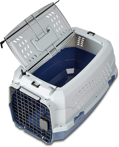 Amazon Basics - 2-Door Top-Load Hard-Sided Dogs, Cats Pet Travel Carrier, Gray & Blue, 22.8"L X 15.0"W X 13.0"H