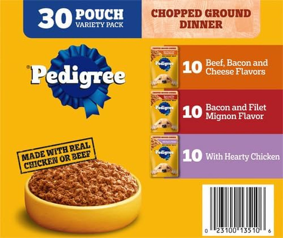 PEDIGREE CHOPPED GROUND DINNER Adult Soft Wet Dog Food Variety Pack, 3.5 Ounce (Pack of 18)