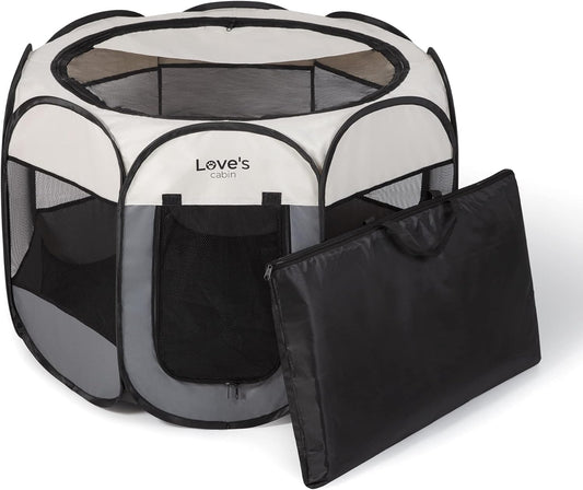 Love'S Cabin Pet Puppy Dog Playpen, Large Dog Tent Crates Cage Indoor/Outdoor, Portable Playpen for Dog and Cat, Foldable Pop up Dog Kennel Playpen with Carring Case, Removable Zipper Top, Grey