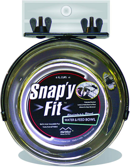 Midwest Homes for Pets Snap'Y Fit Stainless Steel Food Bowl / Pet Bowl, 1 Qt. for Dogs & Cats, Silver