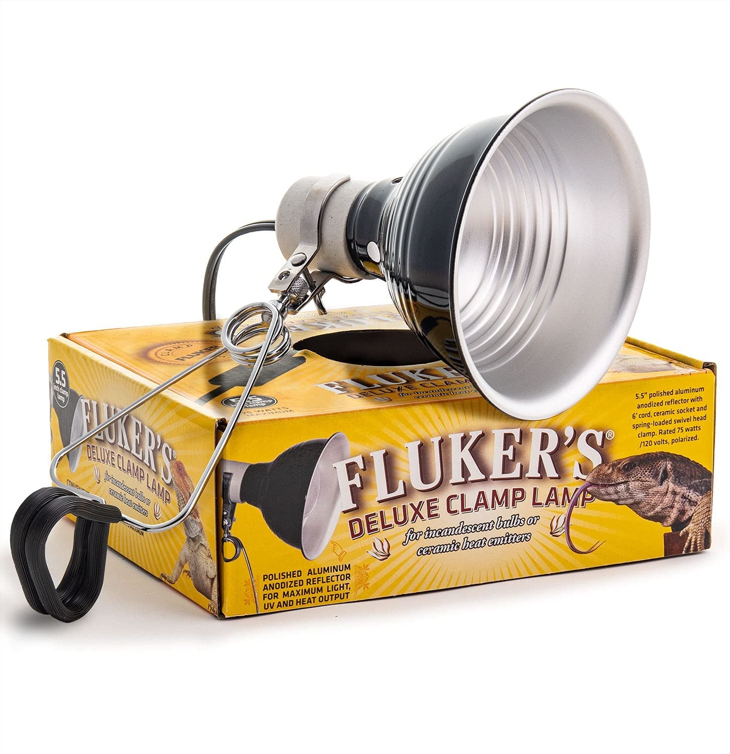 Fluker's Repta-Clamp Lamp, Heavy Duty Clamp Light For Reptile Tanks and Terrariums, UL/CUL Approved, Great for Reptile Basking, 75-Watt Maximum with On/Off Switch, 5.5"