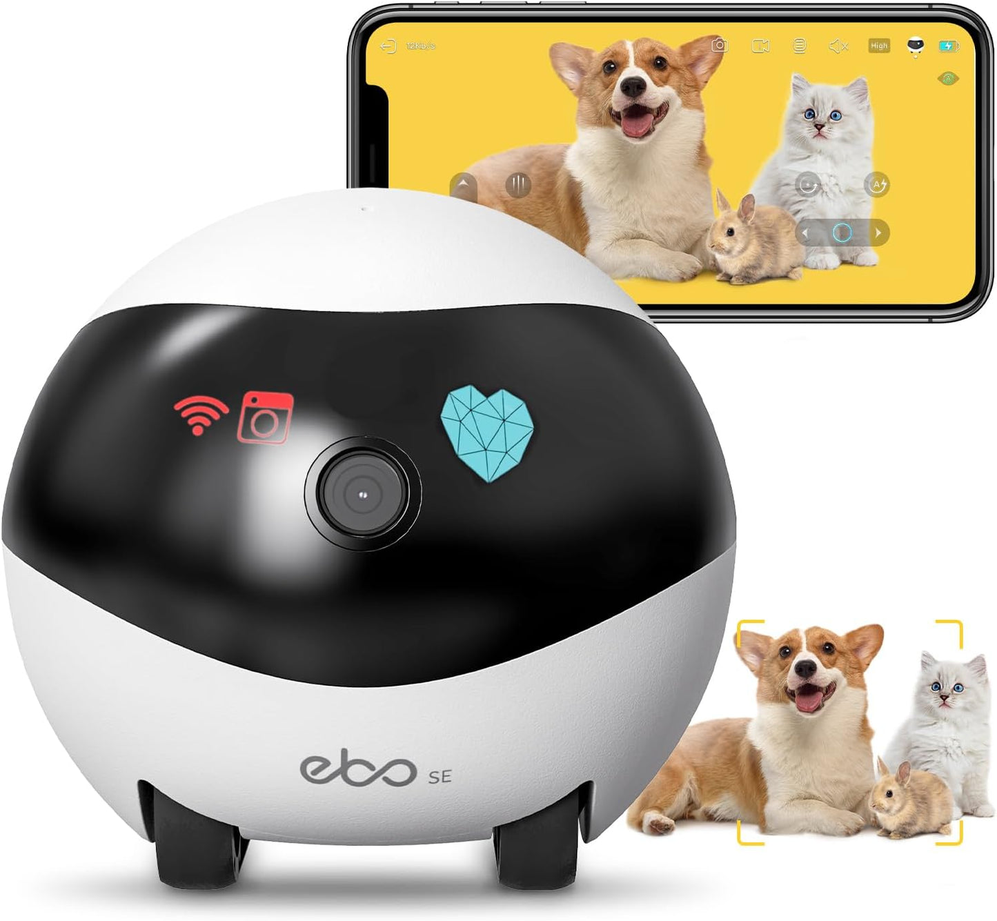 360°Dog Camera: Whole House Movable Camera, Pet Camera with 2 Way Audio, Motion Detection, Night Vision, Self-Charging, Cat Camera Wifi Wireless Security Camera, Remote APP Control Camera for Dog Cat