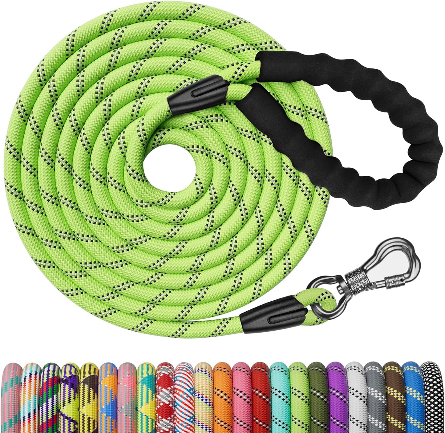 NTR 3FT Heavy Duty Dog Leash, Green Rope Dog Leash with Swivel Lockable Hook and Comfortable Padded Handle, Cat Puppy Leash Lead for Small Medium Large Dogs Training, Playing, Camping,or Backyard