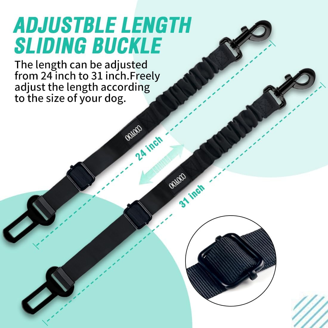 COOYOO Dog Seat Belt,3 Piece Set Retractable Dog Car Adjustable Seatbelts for Vehicle Nylon Pet Safety Heavy Duty & Elastic & Durable Car Harness for Dogs