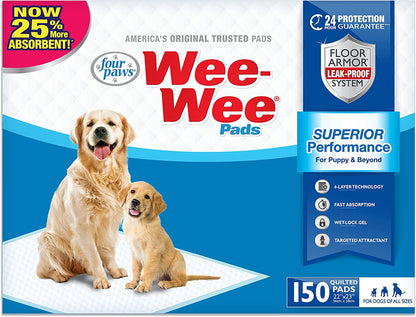 Four Paws Wee-Wee Superior Performance Pee Pads for Dogs - Dog & Puppy Pads for Potty Training - Dog Housebreaking & Puppy Supplies - 22" X 23" (150 Count),White