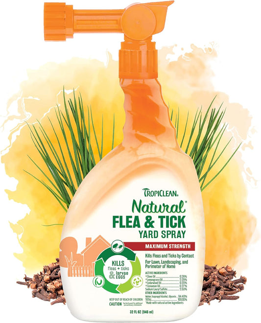 Tropiclean Natural Flea and Tick Yard Spray | Maximum Strength Tick Spray for Yard Kills on Contact | Family-Friendly & Safe | Made in the USA | 32Oz