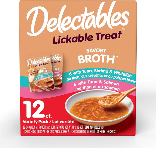 Hartz Delectables Savory Broths Variety Lickable Wet Cat Treats, 24 Count