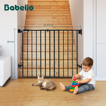 Babelio 31.5-55" No Bottom Bar Baby Gate Extra Wide, 2-In-1 Auto Close Dog Gate for the House, Stairs and Doorways, Safety Pet Gates with Large Walk Thru Door, White