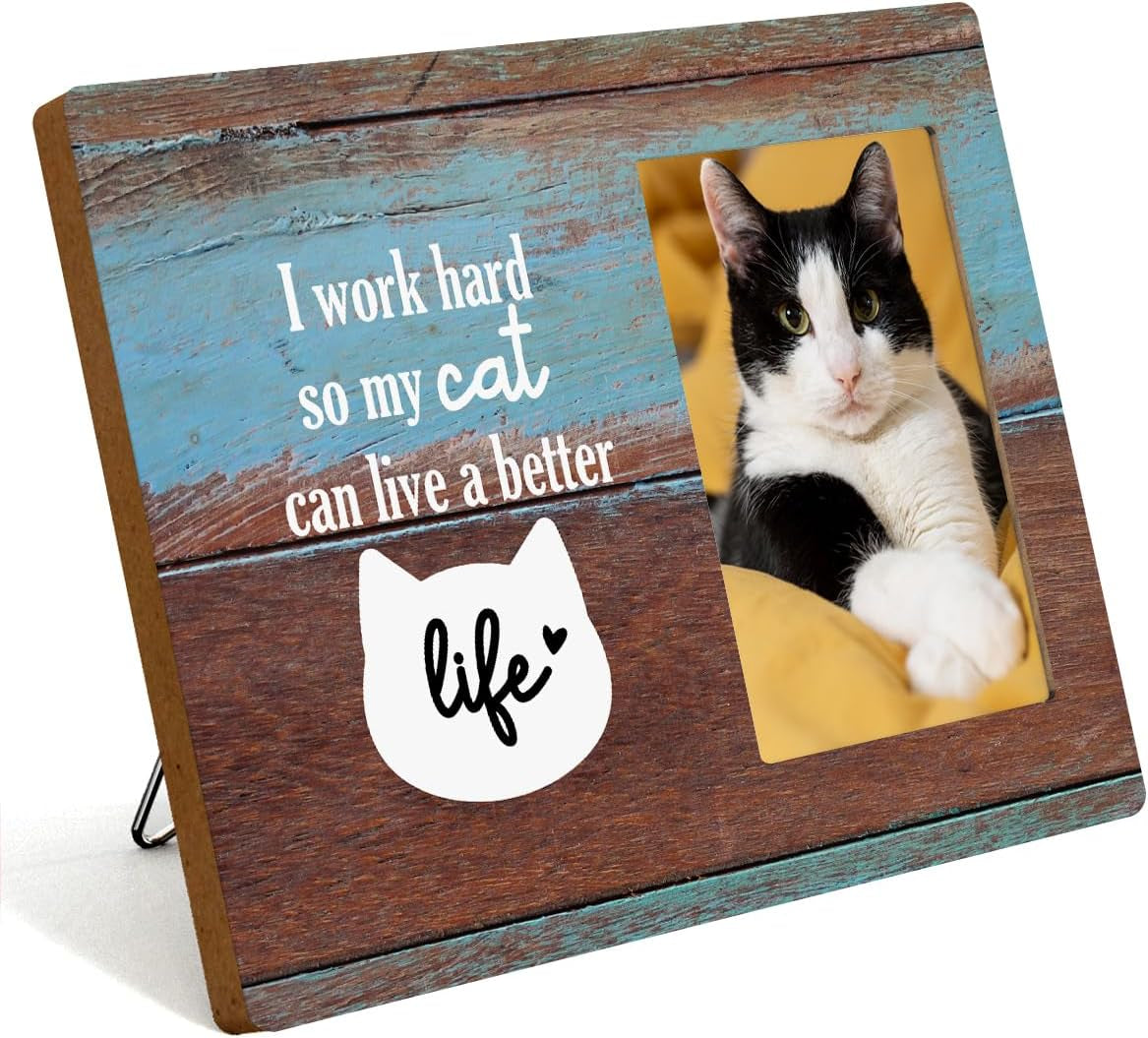 Novelty Cat Mom Photo Frame Cat Gifts for Cat Lovers Cat Themed Gifts for Women Birthday Christmas Friendship Gifts for Bestie Niece BFF Coworker Boss Cat Mom Dad Rustic Wooden Picture Frames