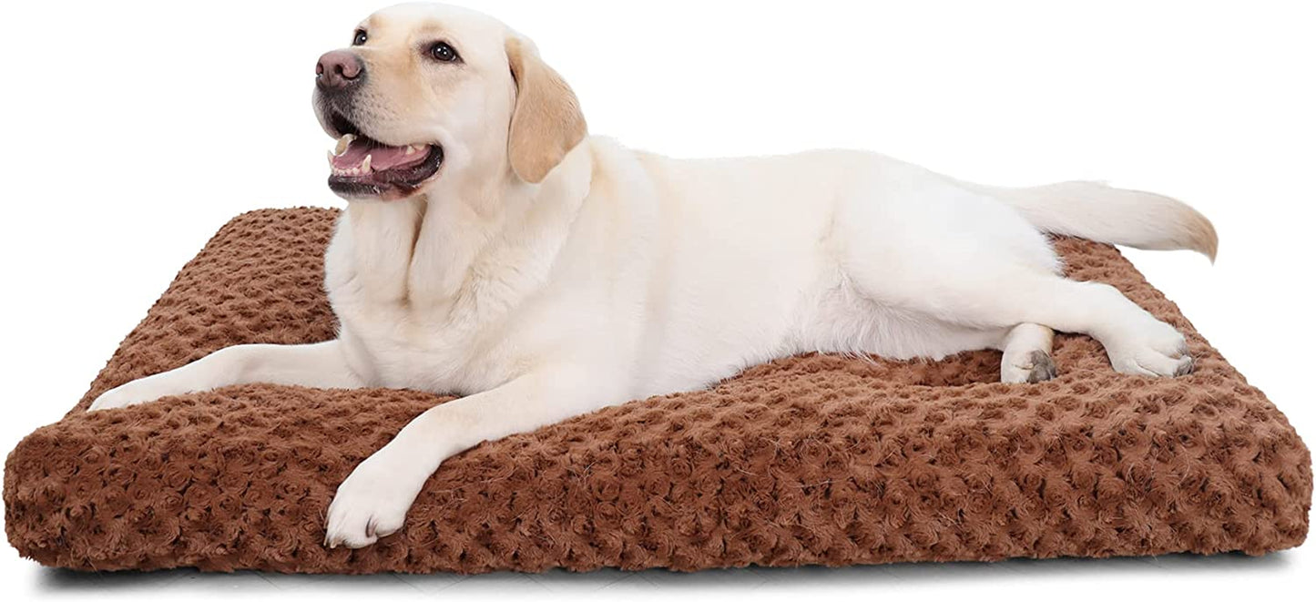 Washable Dog Bed Deluxe Plush Dog Crate Beds Fulffy Comfy Kennel Pad Anti-Slip Pet Sleeping Mat for Large, Jumbo, Medium, Small Dogs Breeds, 35" X 23", Brown