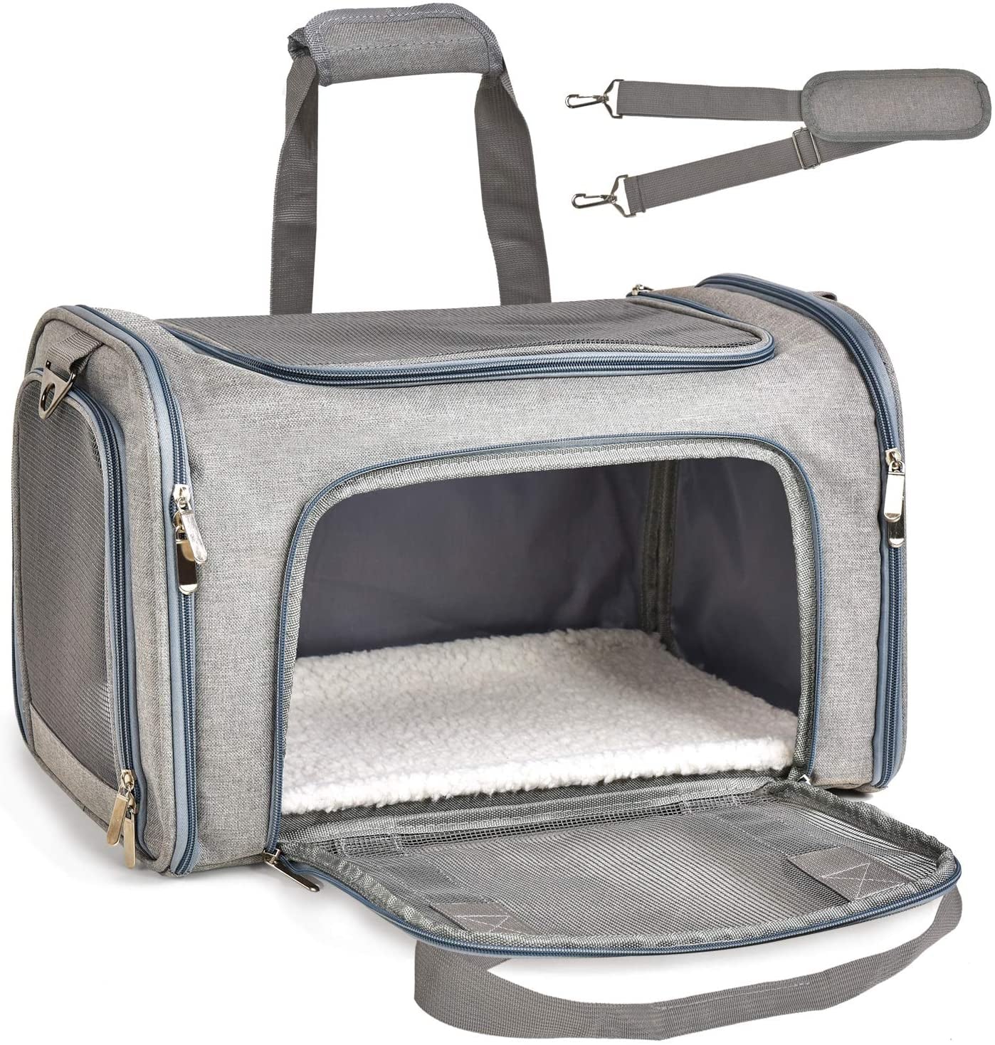 Henkelion Pet Carrier for Small Medium Cats Puppies up to 15 Lbs, Airline Approved Small Dog Travel Puppy Carrier Soft Sided, Collapsible - Blue