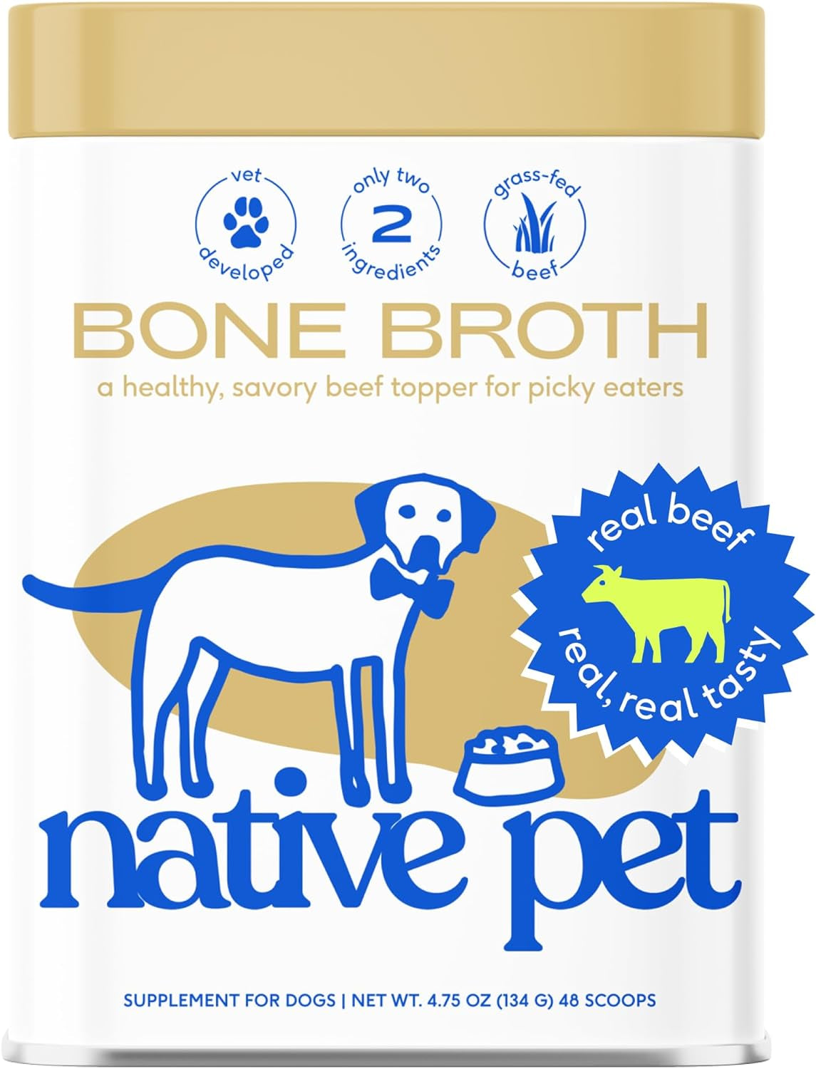 Native Pet Bone Broth for Dogs and Cats – Dog Bone Broth Powder for Dog Food Topper for Picky Eaters – Cat and Dog Broth - Dog Gravy Topper for Dry Food – Beef Broth for Dogs and Cats – 4.75 Oz