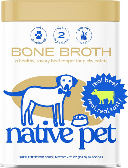 Native Pet Bone Broth for Dogs and Cats – Dog Bone Broth Powder for Dog Food Topper for Picky Eaters – Cat and Dog Broth - Dog Gravy Topper for Dry Food – Beef Broth for Dogs and Cats – 9.5 Oz