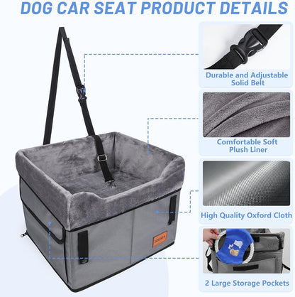 JOEJOY Small Dog Car Seat for Small Dogs, Portable Puppy Dog Booster Seat for Car with Clip-On Safety Leash, Adjustable Straps Perfect for Small Pets up to 25Lbs (Grey)