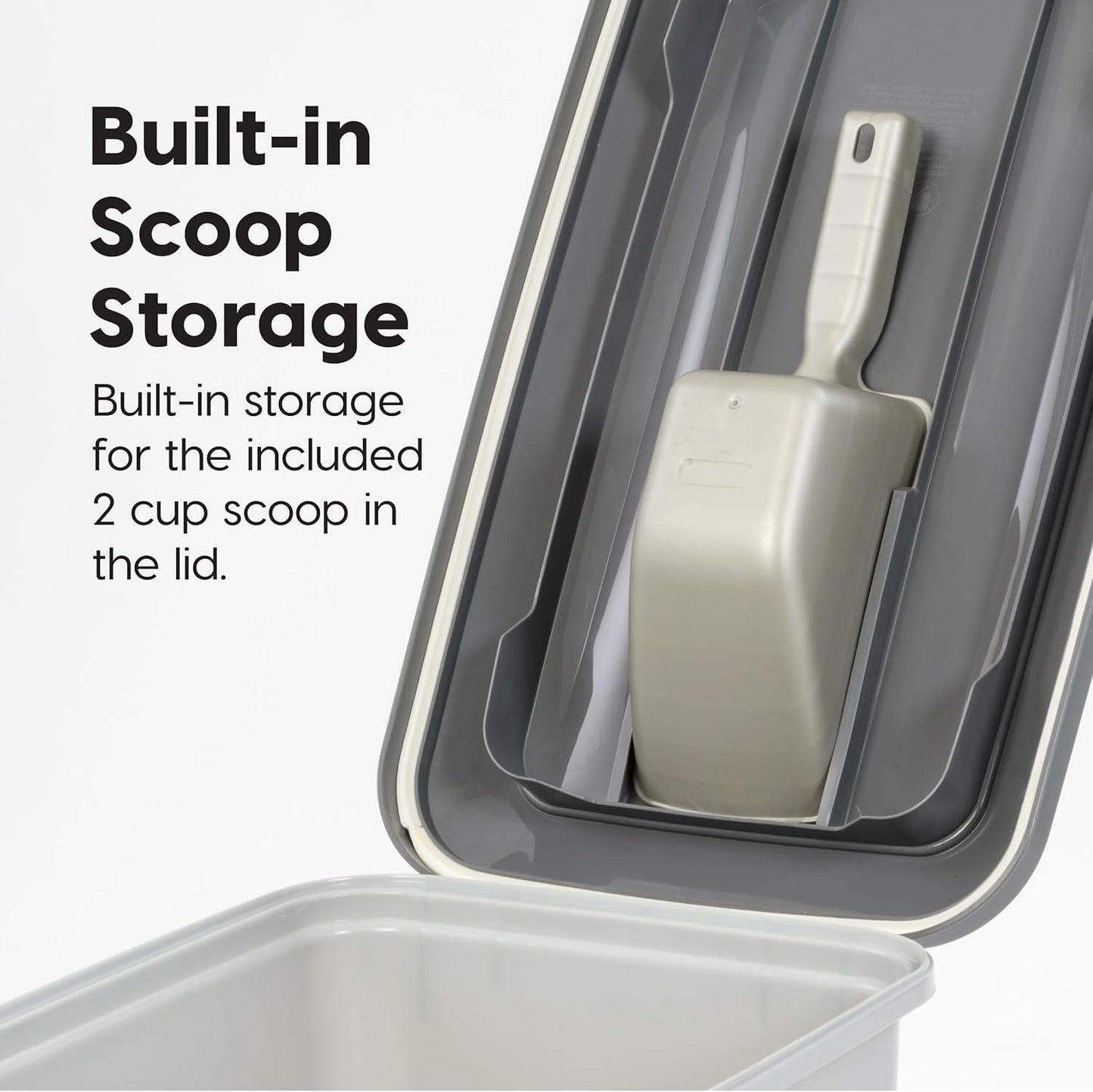 IRIS USA Dog Food Storage Container with Wheels, Airtight Lid, 2-Cup Scoop, Up to 54 Pounds Pet Food Storage, Built in Scoop Storage in Lid, Versatile Pet Food Bin, Portable, BPA Free, Gray/Dark Gray