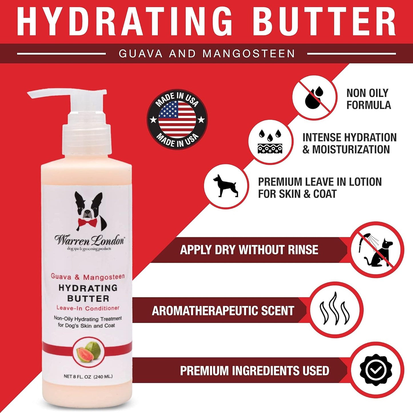 Warren London Hydrating Butter Leave in Pet Conditioner for Dogs | Lotion for Skin and Coat | Aloe Puppy & Dog Conditioner for Hair Detangler, Dry Skin, & Dandruff | Unscented 8Oz