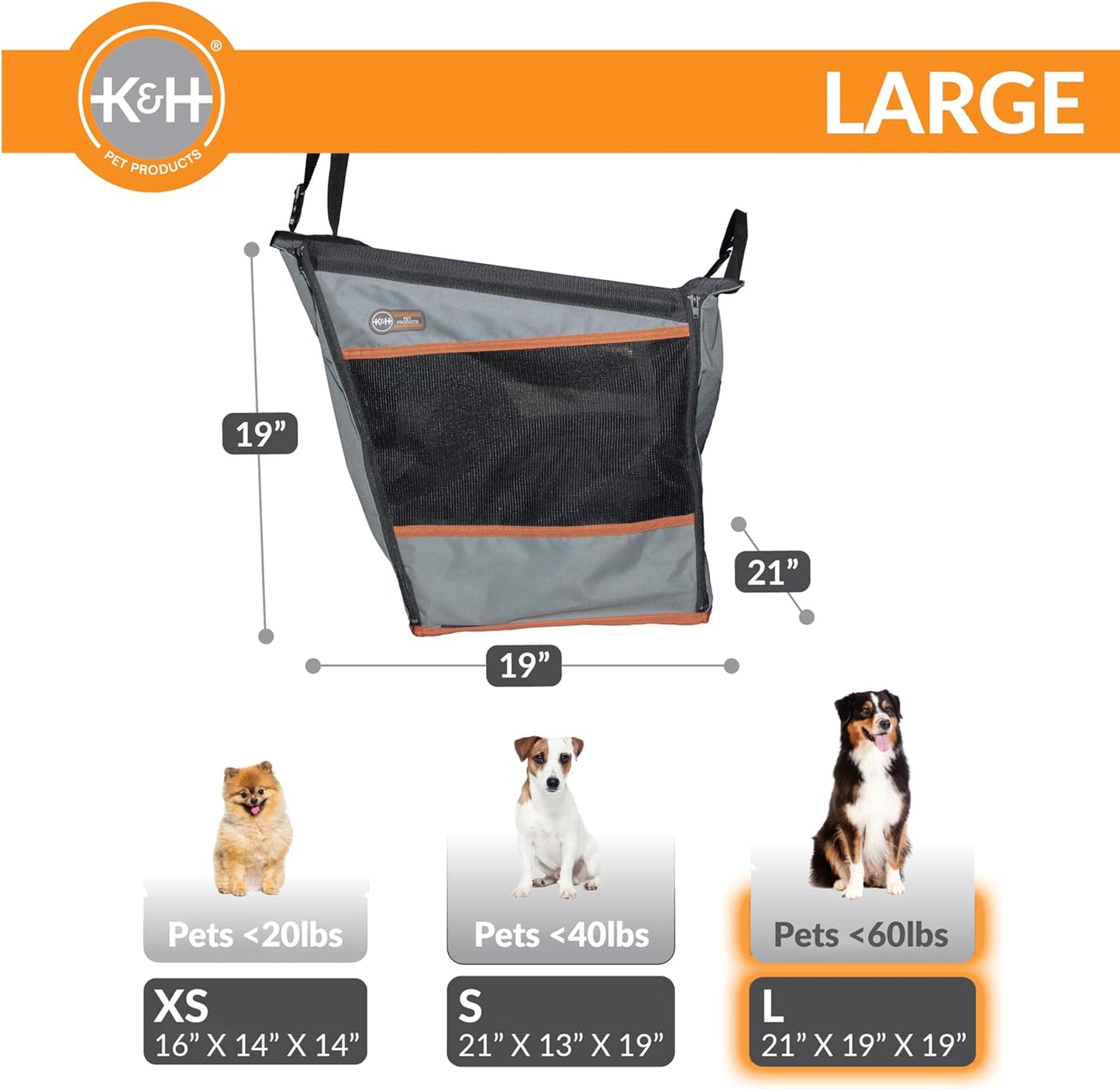 K&H Pet Products Buckle N' Go Dog Car Seat for Large Dogs, Waterproof Fabric with Breathable Mesh & Adjustable Dog Seat Belt for Car, Dog Hammock for Car, Dog Carrier Dog Car Seat Cover - Gray MD/LG