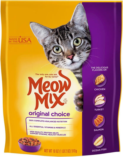 Meow Mix Original Choice Dry Cat Food, 18 Ounce (Pack of 6), Complete & Balanced Nutrition