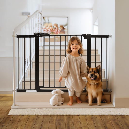 Babelio Metal Baby Gate, 29-48'' Auto Close Easy Install Pet Gate, Extra Wide Walk Thru Child Safety Gate, Pressure Mounted Dog Gate for Doorways & Stairs, with Y Spindle Rods