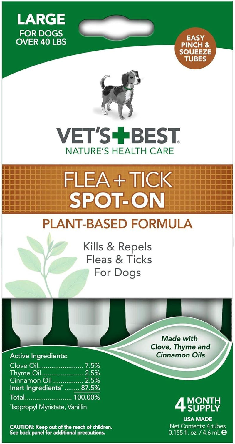 Vet'S Best Flea & Tick Spot-On Drops - Topical Flea & Tick Prevention for Dogs - Plant-Based Formula - Certified Natural Oils - for Medium Dogs - 4 Mo Supply