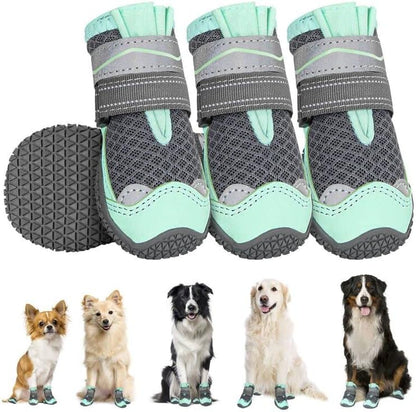 SlowTon Dog Shoes for Large Small Medium Dogs - Breathable Dog Boots for Summer Hot Pavement, Paw Protector for Outdoor Walking Winter Snow, Anti-Slip Rubber Dog Booties for Hard Floor (Green Gray, 0)