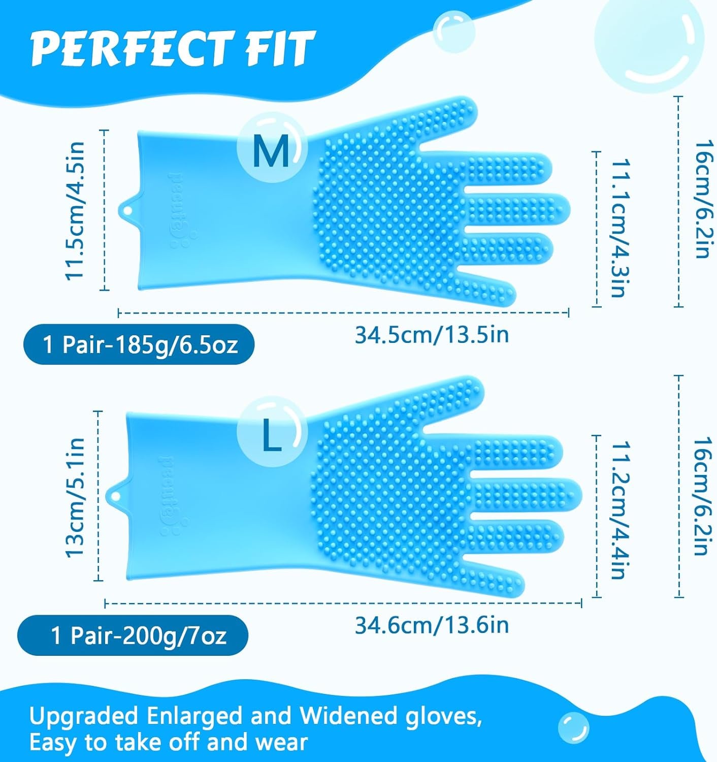 Pecute Pet Grooming Gloves, Heat Resistant Cat Bathing Gloves with High-Density Teeth, Silicone Dog Bathing Gloves with Enhanced Five Finger Design, Bathing and Massaging for Dogs and Cats Blue