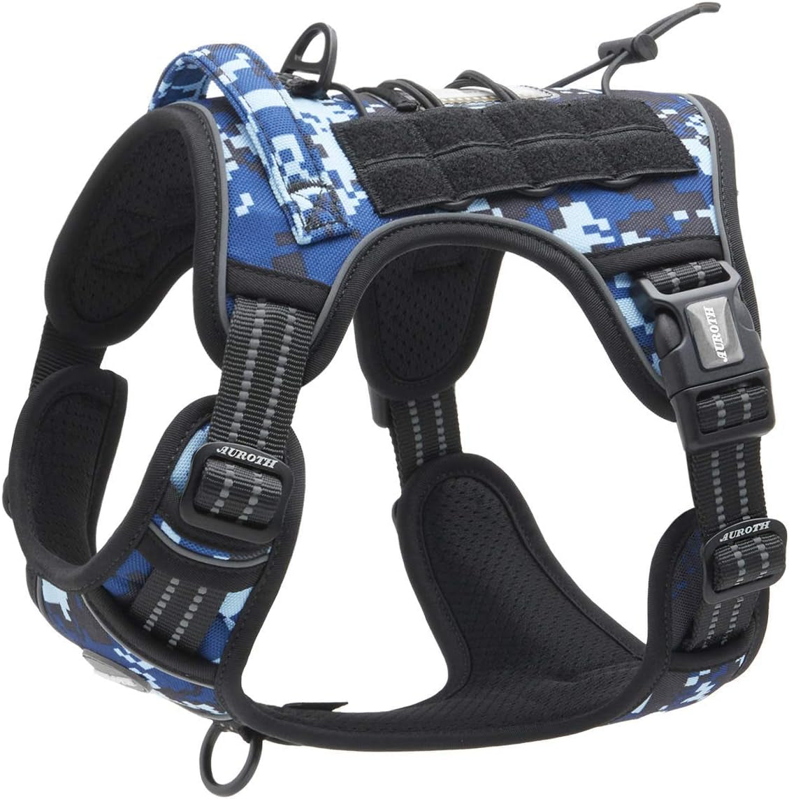 Auroth Tactical Dog Training Harness No Pulling Front Clip Leash Adhesion Reflective K9 Pet Working Vest Easy Control for Small Medium Large Dogs Blue Camo S