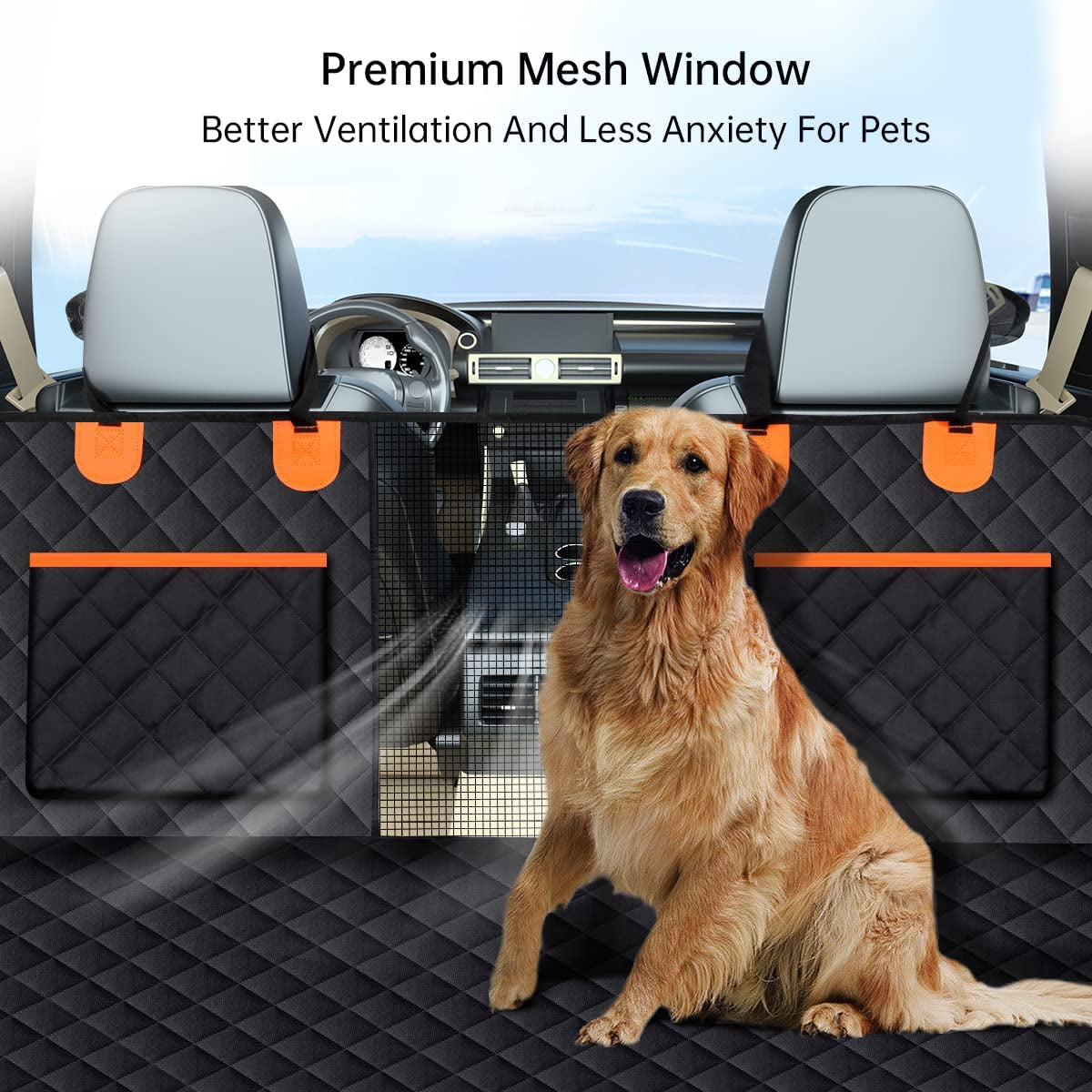 Dog Car Seat Cover for Back Seat, 100% Waterproof Dog Hammock for Car, 600D Scratchproof Nonslip Durable Dog Car Seat Cover with Mesh Window and Storage Pocket for Cars/Trucks/Suvs