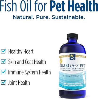 Nordic Naturals Omega-3 Pet, Unflavored - 8 Oz - 1518 Mg Omega-3 per Teaspoon - Fish Oil for Medium to Large Dogs with EPA & DHA - Promotes Heart, Skin, Coat, Joint, & Immune Health