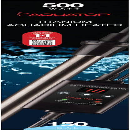 Aquatop 500W Titanium Heater with Controller - Fully Submersible For Fish Tanks Up To 150 Gallons, 68-92 Adjustable Temperature, Durable Water Heater, Aquarium Heater For Turtles & Large Fish, TH-C500