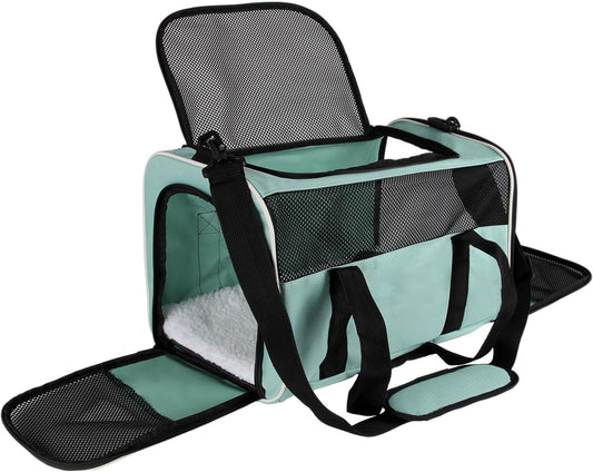 Cat Dog Carriers Soft-Sided, Pet Travel Carrier for Small Cats Dogs under To15Lbs, Soft-Solid Collapsible Carrier,(Medium,Green)