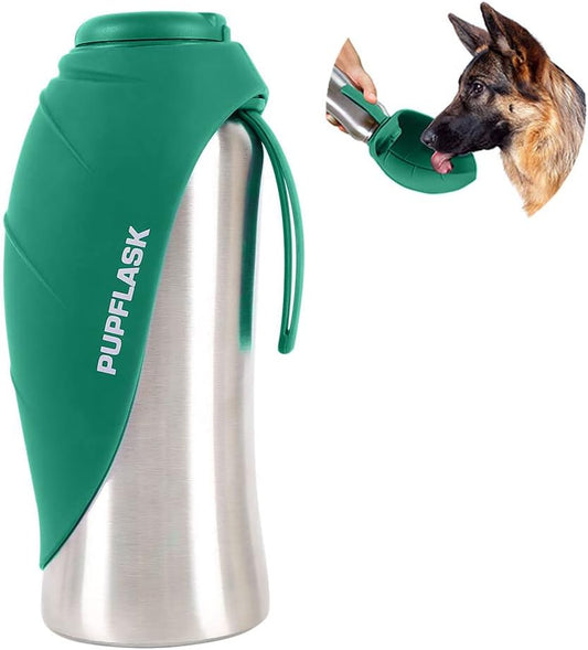 Pupflask Large Dog Water Bottle | 27 or 40 OZ Stainless Steel | Convenient Water Dispenser | Puppy Travel Water Bowl | Portable Pet Leak Proof Bottle Perfect Size for All Dog Breeds