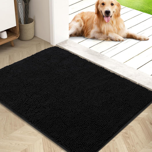 OLANLY Dog Door Mat for Muddy Paws, Absorbs Moisture and Dirt, Absorbent Non-Slip Washable Mat, Quick Dry Microfiber, Mud Mat for Dogs, Entry Indoor Door Mat for inside Floor(40X32 Inches, Black)