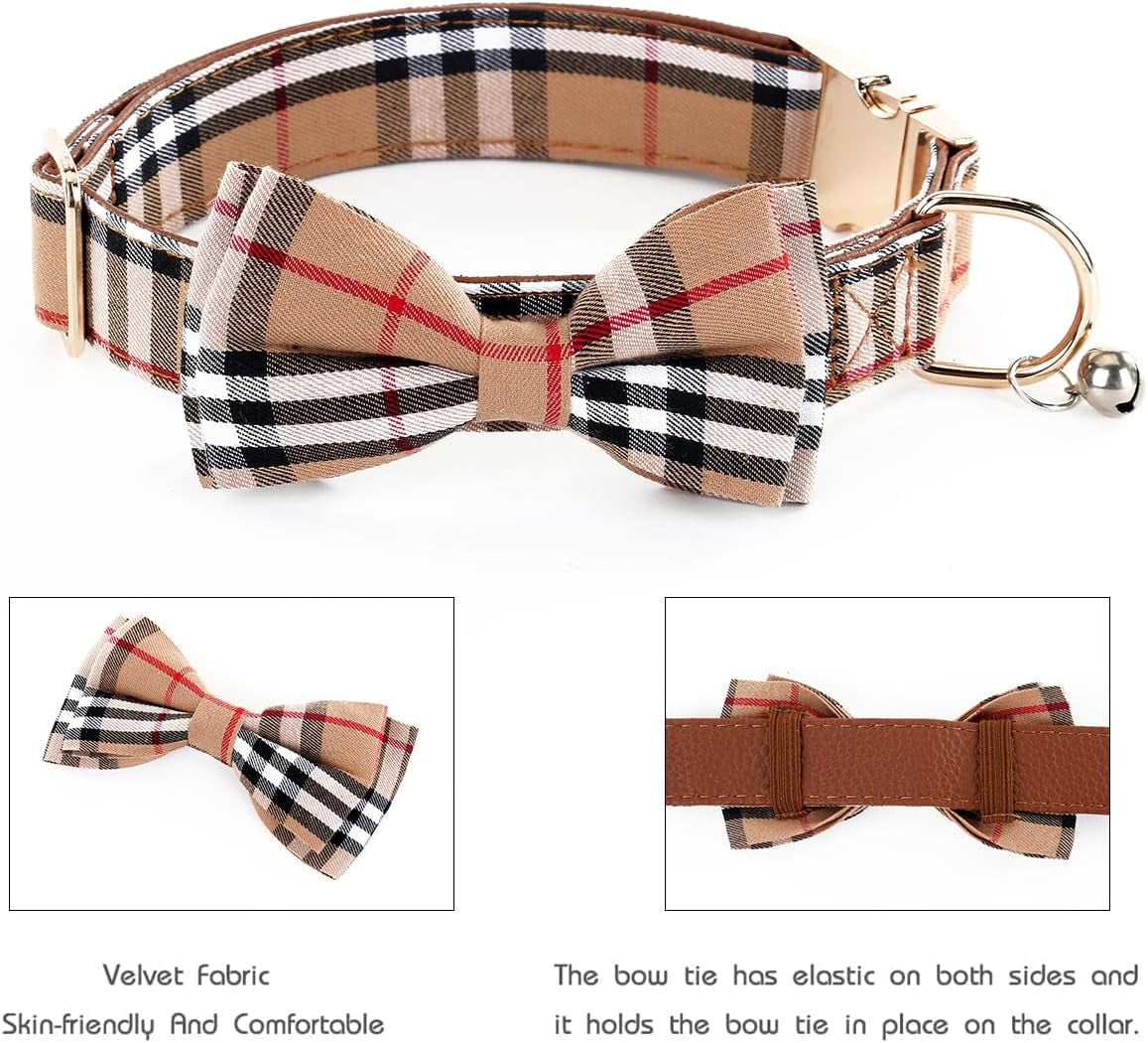 Dog Bowtie Collars, Cute Soft Velvet Dog Collar with Bow Tie, Safety Metal Buckle, Adjustable Collars for Boy and Girl Dogs Pets.