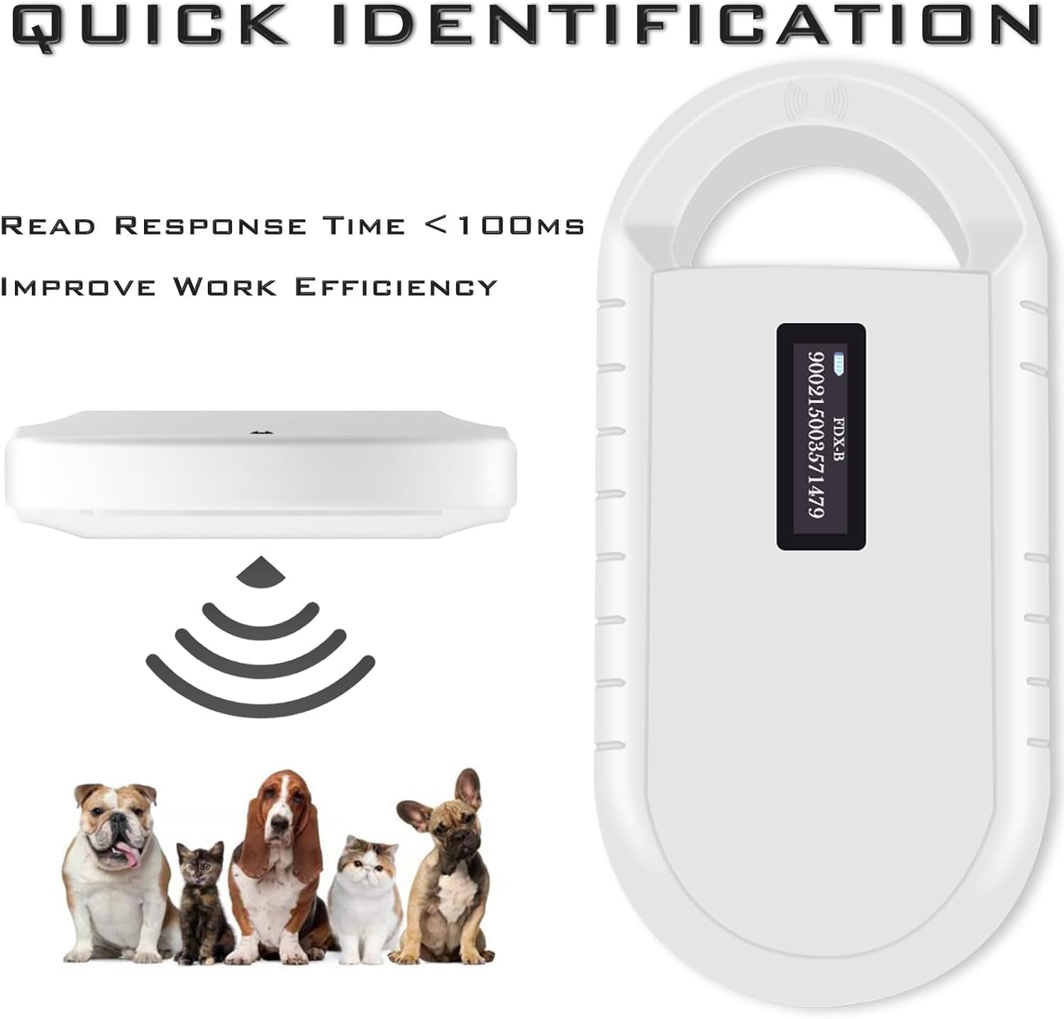 Smoostart Pet Microchip Scanner, Read ISO11784/85/FDX-B/EMID Format Microchip, Data Storage Microchip Reader for Animal/Pet/Dog/Cat/Pig (Black)