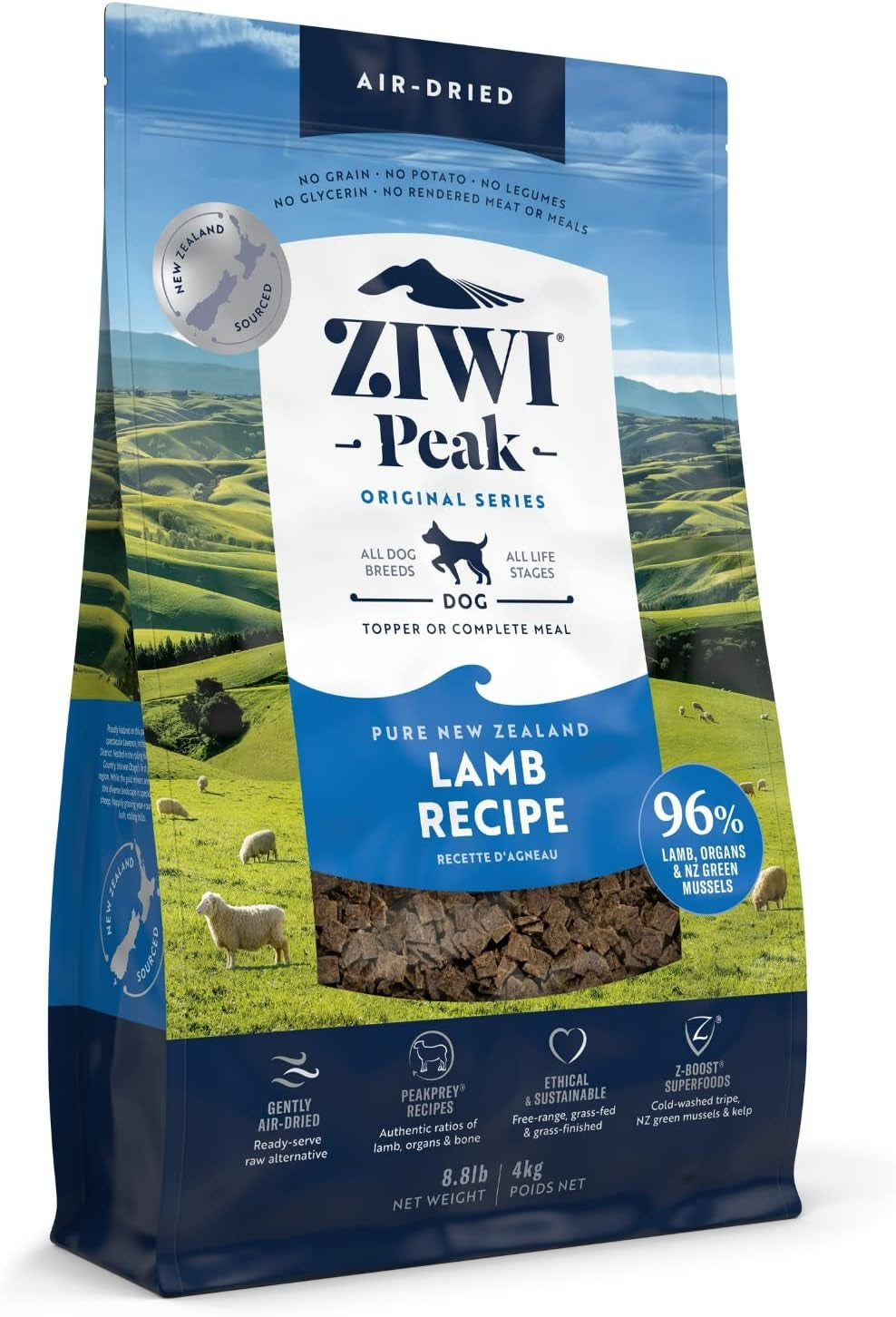 ZIWI Peak Air-Dried Dog Food – All Natural, High Protein, Grain Free and Limited Ingredient with Superfoods (Lamb, 8.8 Lb)