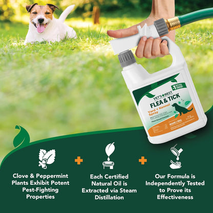 Vet'S Best Flea and Tick Yard and Kennel Spray - Kills Mosquitoes with Certified Natural Oils - Plant Safe with Ready-To-Use Hose Attachment - 32 Oz