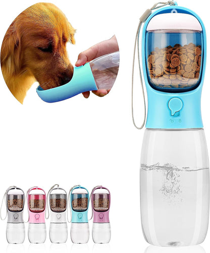 Dog Water Bottle,Portable Pet Water Bottle with Food Container,Outdoor Portable Water Dispenser for Cat,Rabbit,Puppy and Other Pets for Walking,Hiking,Travel(19Oz)