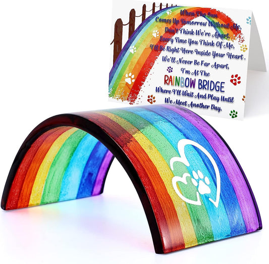 Huray Rayho Rainbow Bridge Fused Glass 3D Colorful Bridge with Sympathy Card Memorial Gift for Dog Cat Guinea Pig Lover Pet Lost Present Sorry Gift Set of 2