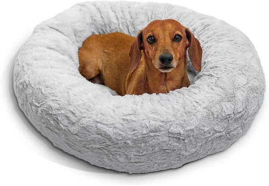 Best Friends by Sheri the Original Calming Donut Cat and Dog Bed in Lux Fur Gray, Small 23"