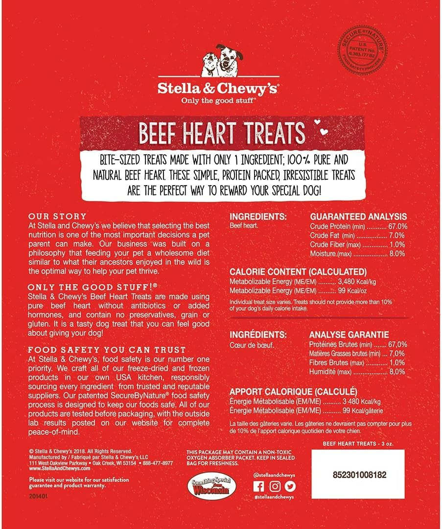 Stella & Chewy'S Freeze-Dried Single Ingredient Heart Treats Bundle (Beef Heart, Chicken Heart, Lamb Heart), 3 Oz Bags