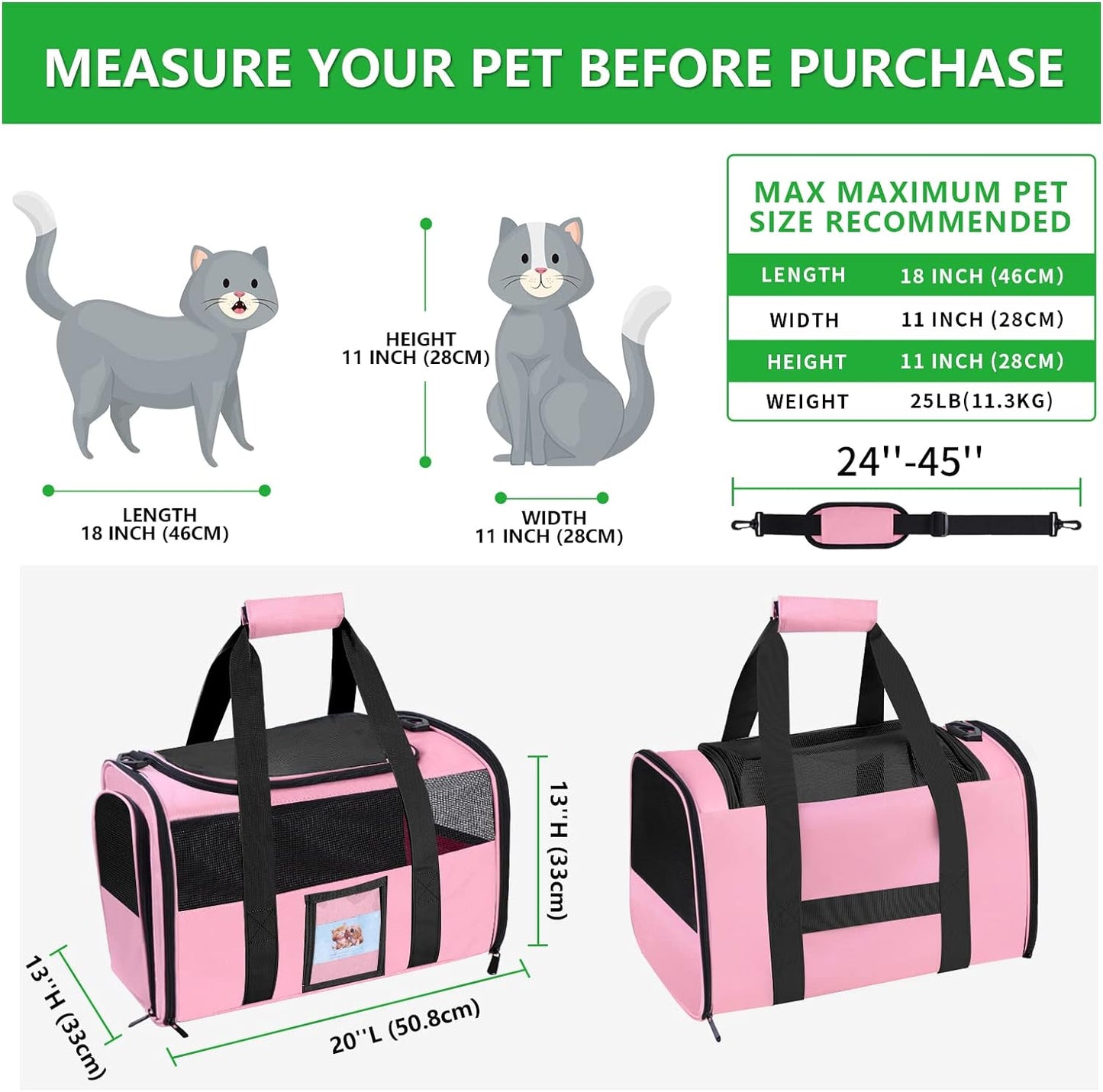 Extra Large Pet Carrier 20 Lbs+, Soft Sided Cat Carriers for Large Cats under 25 Lbs, Folding Big Dog Carrier 20"X13"X13", Cat Carrier for 2 Cats Travel Carrier -Large- Red